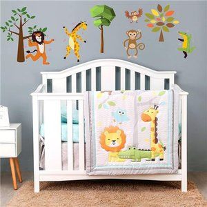 4 Pieces Animal Safari Crib Bedding Sets for Boys and Girls | Standard Size Crib